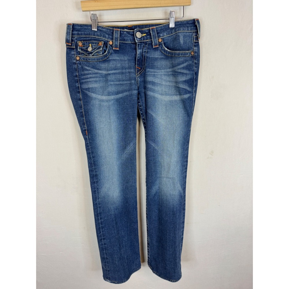 True Religion Straight‎ Leg Jeans Blue Wash Low Rise Women 32X32  USA 10572